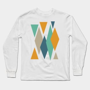 Orange Blue Retro Diamonds Long Sleeve T-Shirt